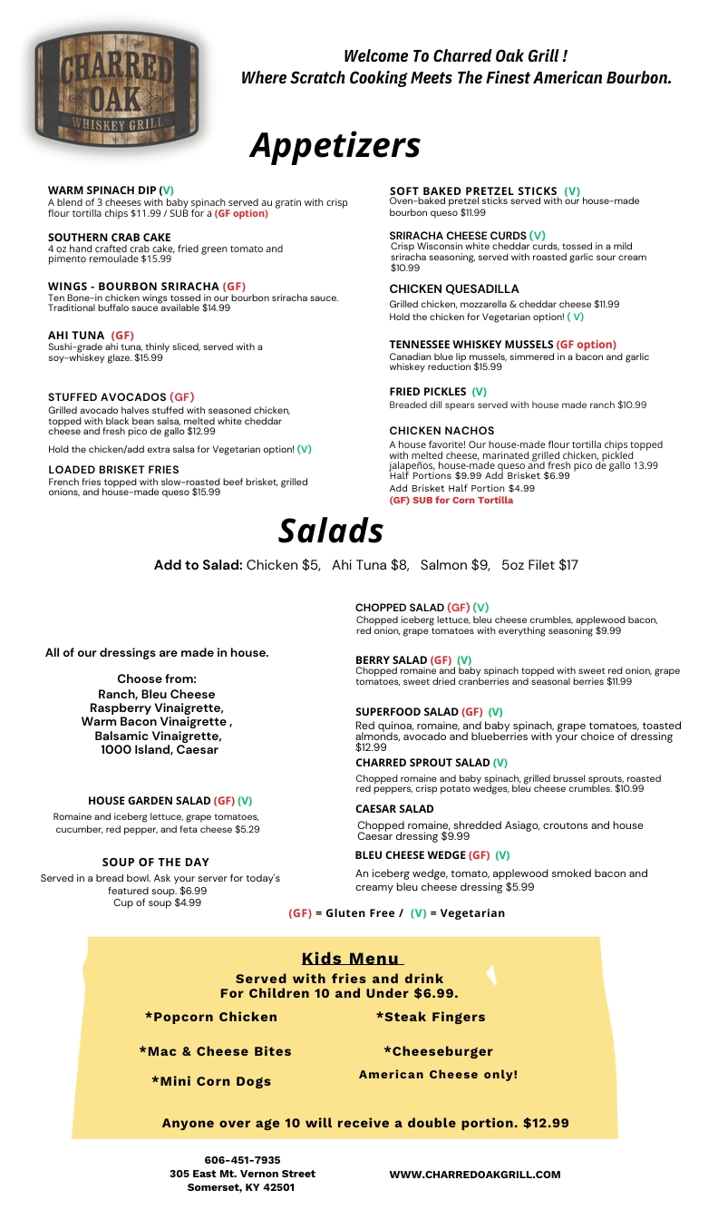 1 Charred Oak Grill Appetizer and Salad menu